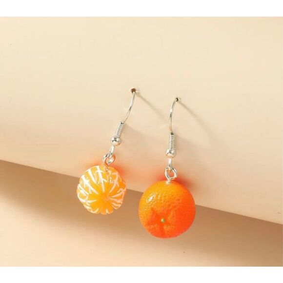 Orange and Peeled Orange Statement Earrings - Picture 3 of 5